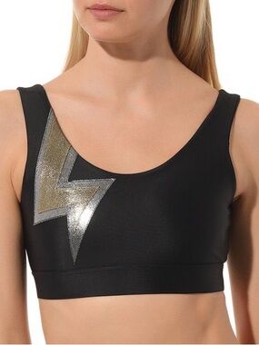 Heroine Sport Sports Bra Size XS Lightning Strike Black Gold Silver